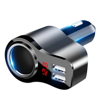 

Car LED Cigarette Lighter Sockets Splitter Dual-USB Charger Power Adapter 12-24V