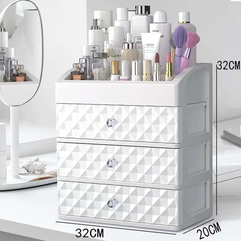 Cosmetics Storage Box Three Layer Drawer Makeup Jewelry Organizer Desktop Lipstick Nail Oil Container Beauty Cosmetic Case