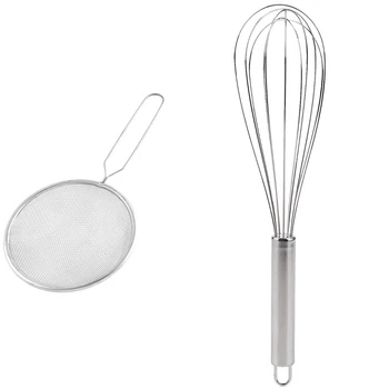 

1Pcs Fine Mesh Strainer Oil Colander Sieve Scoop 12Cm Dia & 1Pcs 12 Inch Stainless Steel Mix Whisk Whisk Egg Cream Mixer