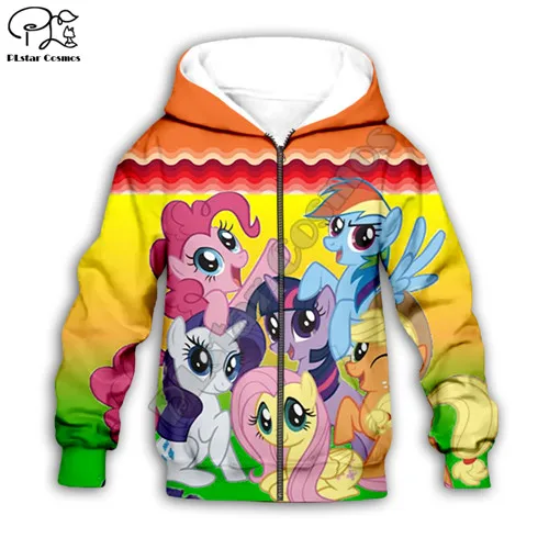 Kids zip hoodies Комплект детской одежды; осенние толстовки с капюшоном для маленьких девочек с 3d принтом «Маленький Пони»; толстовки с героями мультфильмов; уличная одежда радужной расцветки; детская рубашка для мальчиков - Цвет: Kids zip hoodies