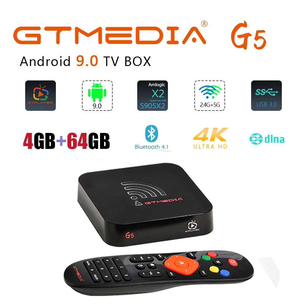 GTmedia G5 Smart tv BOX Android 9,0 H.265 Amlogic S905X2 4 Гб 64 ГБ+ 1 год Cline сервер спутниковый ТВ приемник Android Box