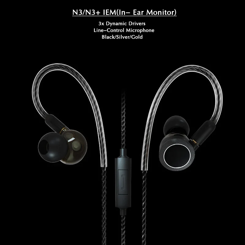 N3 в ухо монитор Hifi наушники 3 супер бас динамические драйверы приемников каждая сторона с MMCX съемный кабель