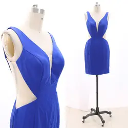 MACloth синий карандаш V шеи длиной до колен Короткие тюлевые платья для выпускного вечера платье M 267009 распродажа