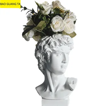 

BAO GUANG TA David Apollo Head Vase Pencil Cowboy Art Sculpture Resin Craft Vase Home Decor Flower Arrangement Flower Pot R5432