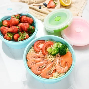 

4PCS Folding Portable Lunch Box For Kids Office Microwave Dinnerware Food Storage Container Collapsible Silicone Kitchen Bowl