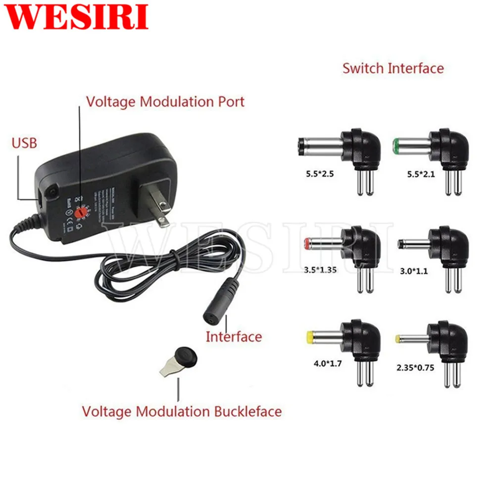 Адаптер 3 в 4,5 в 5 в 6 в 7,5 в 9 в 12 В 2A 2.5A AC DC Регулируемый адаптер питания Универсальное зарядное устройство 30 Вт