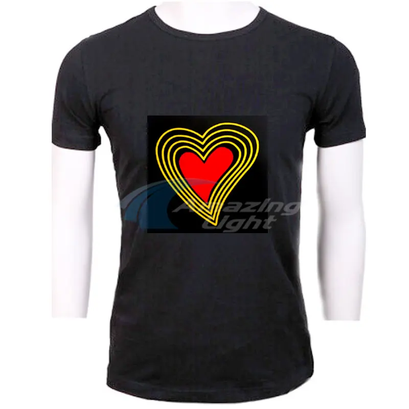 Men's T-shirt 100% Cotton Love Heart Shape Logo Light Up LED  T shirt Sound Activated Flashing El Panel T-shirt 2
