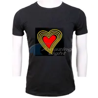 Men's T-shirt 100% Cotton Love Heart Shape Logo Light Up LED  T shirt Sound Activated Flashing El Panel T-shirt 2