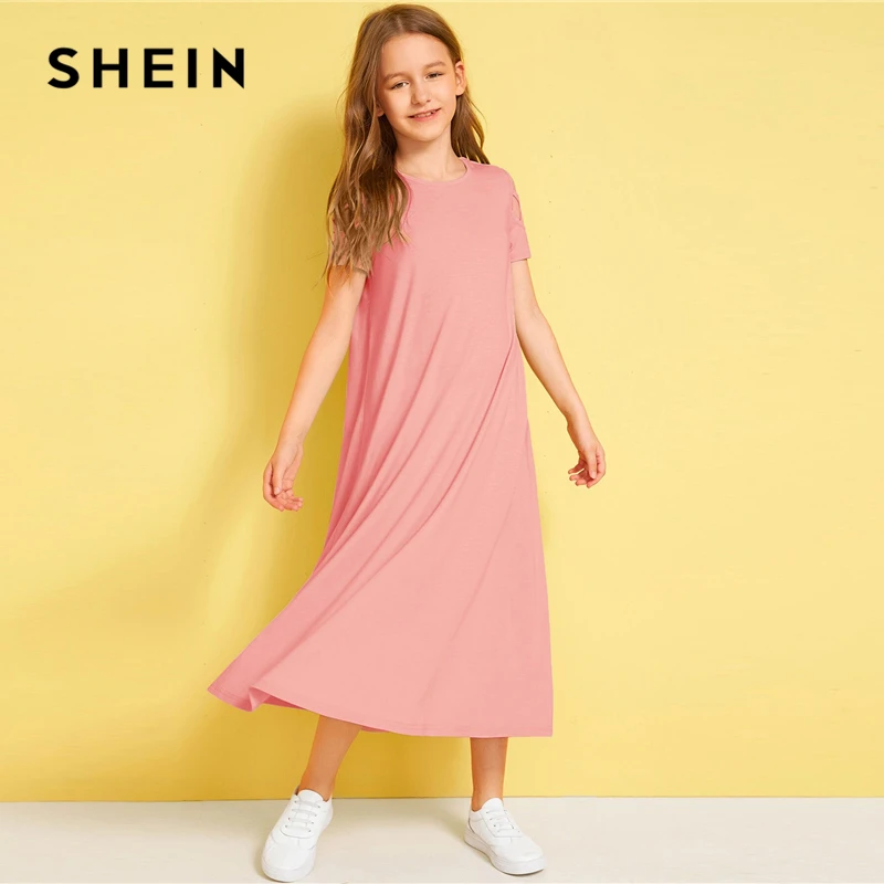 SHEIN/однотонное Повседневное платье с открытыми плечами и перекрещивающимися крест-накрест для детей; коллекция года; летние эластичные детские футболки с короткими рукавами