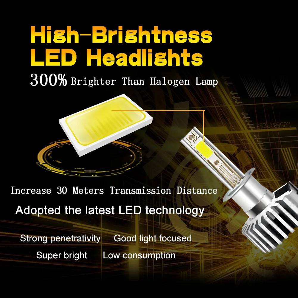Автомобильные фары лампы H7 H4 светодиодный 12V 24V 72W фары для 8000LM H1 H11 HB4 HB3 9005 9006 880 H3 6000K помощи при парковке турбо светодиодный противотуманный фонарь мини-размер