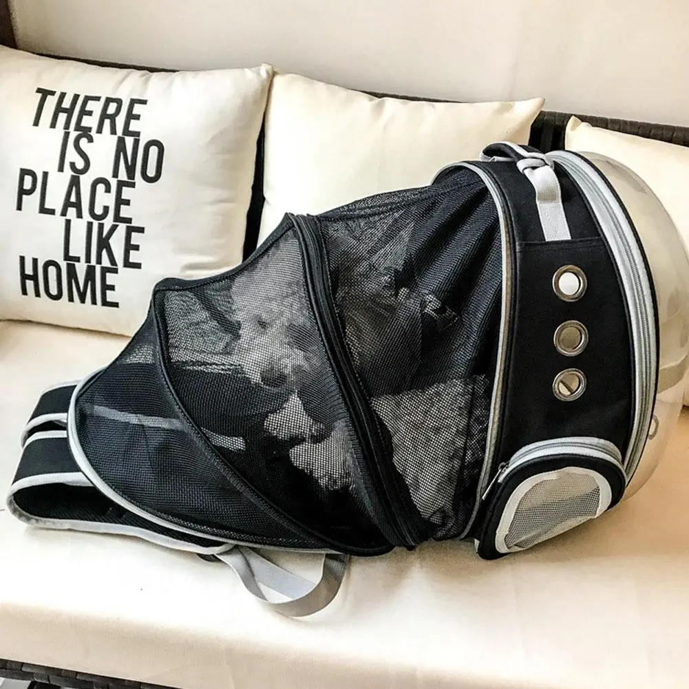 Portable Pet Cat Backpack Foldable Multi-Function Pet Dog Carrier Bag Large Space Capsule Bubble Shoulder Pet Backpack Tent Cage - Цвет: black