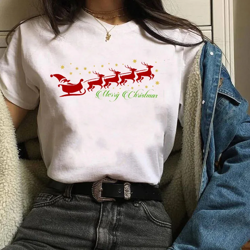 Женская футболка с принтом Санта Клауса, оленя, праздников, Рождества, Нового года Женская футболка Camisas Mujer женские футболки - Цвет: bvr20181