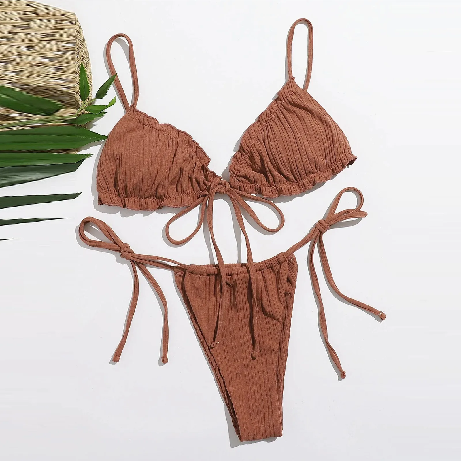 Las mujeres conjunto de Bikini sólido vendaje brasileño de dos piezas de talle alto Push Up ropa acolchada trajes de baño traje @ 40