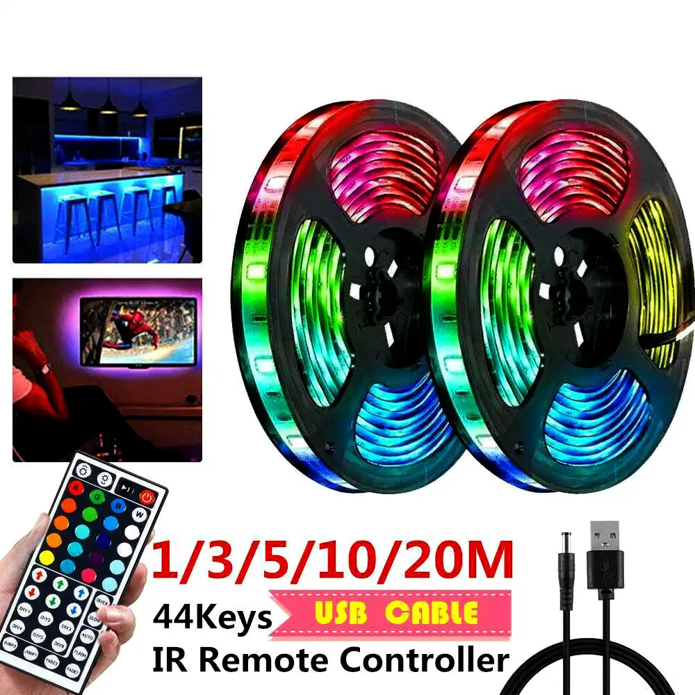1//3//5//10M USB LED Strip Lights TV Backlight Colour Changing Remote Control UK
