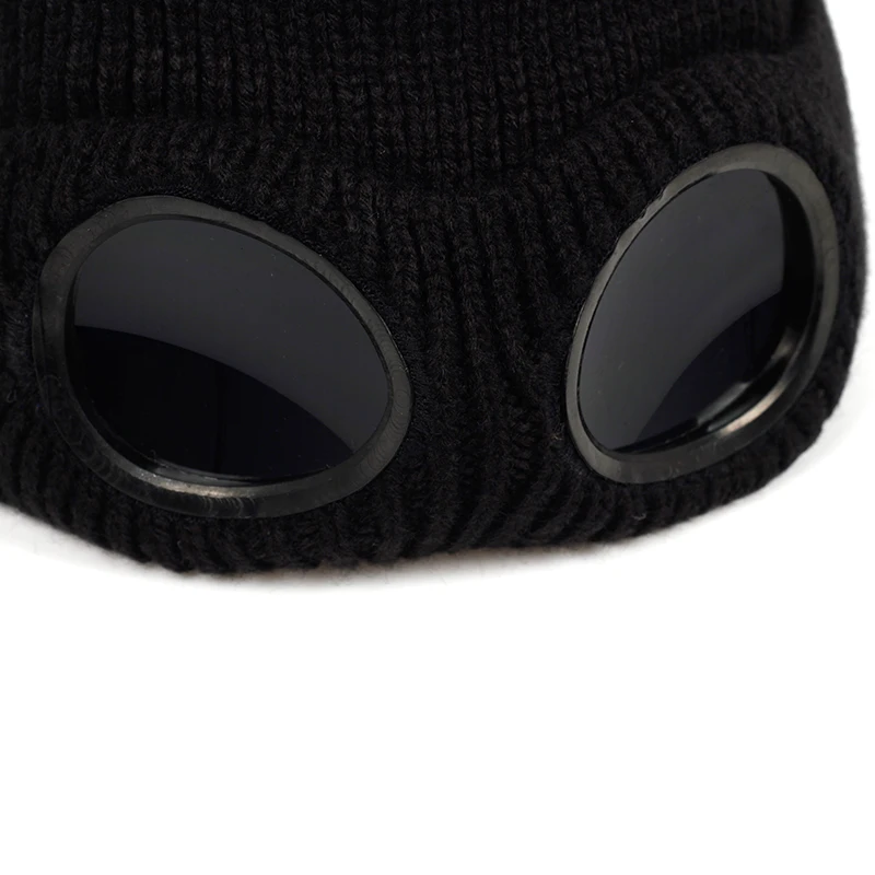 Masked personality Thickened Winter Knitted Hat winter outdoor riding hats Warm Beanies Skullies Ski Cap with Removable Glasses skully with brim