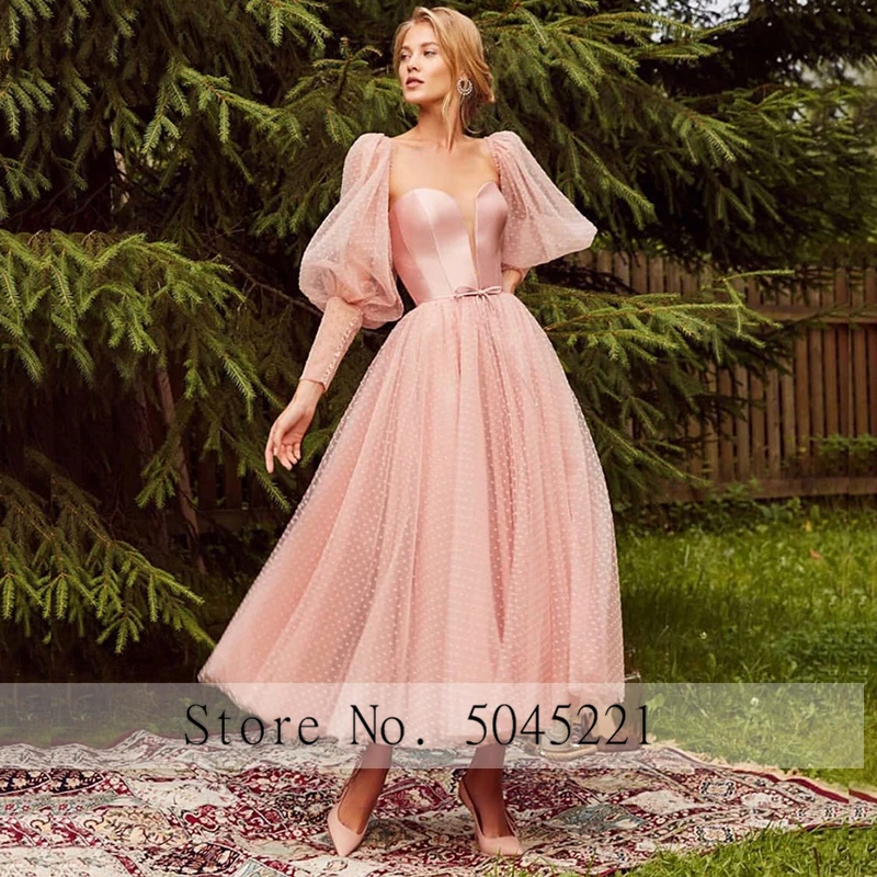 Lace-Up-Satin-Pink-Prom-Dress-Dot-Tulle-A-Line-Elegant-Party-Dress-Tunic-Corset-Puffy