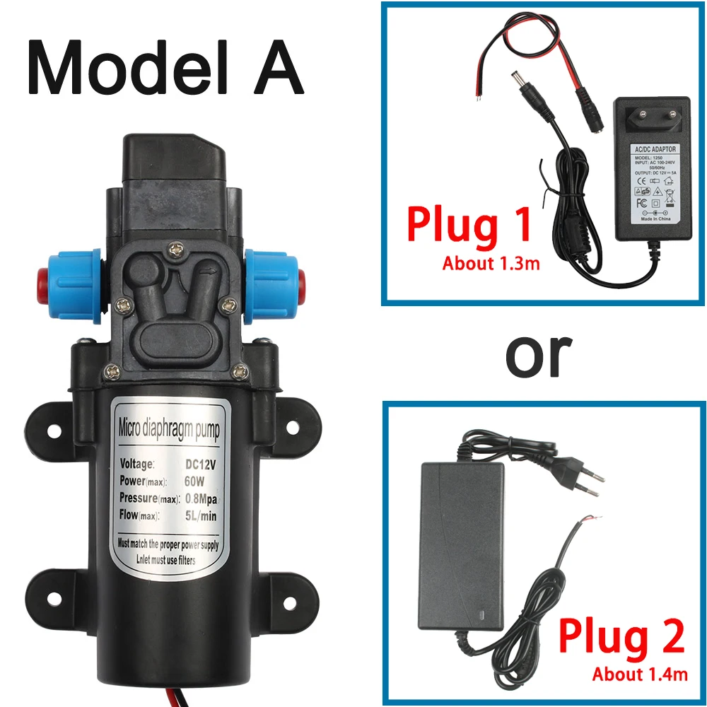 A and adaptor DC 12 В 60 Вт микро электрический мембранный Водяной насос автоматический переключатель 5л/мин высокое давление Автомойка Спрей Водяной насос 0.8мпа 5л/мин - Напряжение: A and adaptor