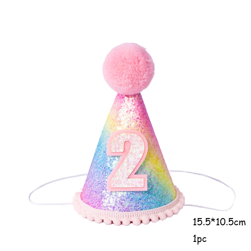 Point cap 2 Красочный день рождения радуга Корона Кепки 1/2/3 лет детей Baby Shower в форме рыбьего хвоста шляпа с веревкой Happy ободок для дня рождения вечерние Декор - Цвет: Point cap 2