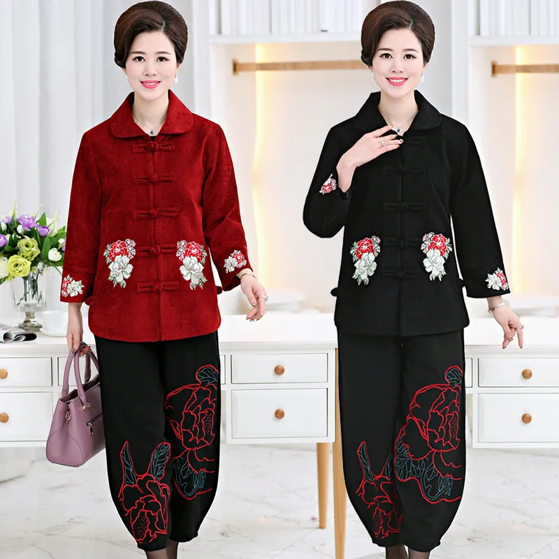 

Middle-aged WOMEN'S Apparels Ethnic-Style Two-Piece Set Middle-aged Middle-aged Women Dress Spring And Autumn Set WOMEN'S Cardig