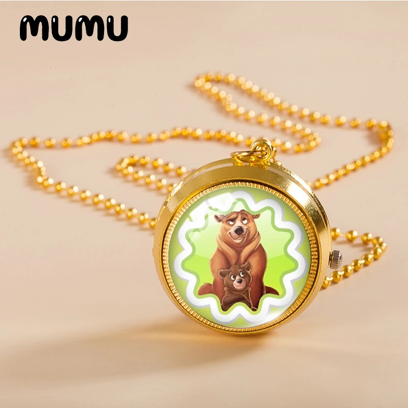 2021 New Brother Bear Pocket Watch Necklace Funny Gold Color Vintage Glass Dome Pendant Jewelry Gifts | Украшения и аксессуары