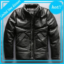Мужское черное байкерское теплое пуховое пальто из коровьей кожи, куртка пилота, зимнее пальто из натуральной кожи, куртка-бомбер
