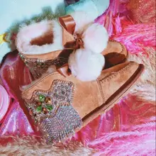 Women Shoes Woman Boots Snow Boots New Winter Handmade Rhinestones Gem Tassel Sheep Fur One Warm Thick Snow Boots X104
