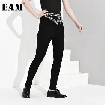 

[EAM] High Waist Black Rivet Split Joint Leisure Trousers New Loose Fit Pants Women Fashion Tide Spring Autumn 2020 1A2330