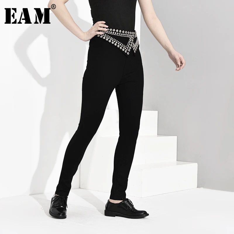 

[EAM] High Waist Black Rivet Split Joint Leisure Trousers New Loose Fit Pants Women Fashion Tide Spring Autumn 2019 1A2330