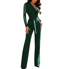 Elegant Women Jumpsuit Fashion Casual Solid Color Long Sleeve V-Neck Wide Leg Spring Autumn Playsuit Overall Monos de Fiesta E Elegant Women Jumpsuit Fashion Casual Solid Color Long Sleeve V-Neck Wide Leg Spring Autumn Playsuit Overall Monos de Fiesta E