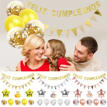 

Behogar 15PCS Feliz Cumpleanos Birthday Party Decoration Set with Banner Pennant Balloons Cake Toppers for Kids Adults