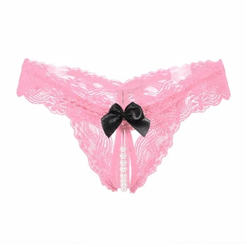 

XUNMEIFU top Underpant Intimates G String Lace Sexy Pearl Hipster Thong Hot Erotic Lingerie Briefs Adult Women Bowknot Panties