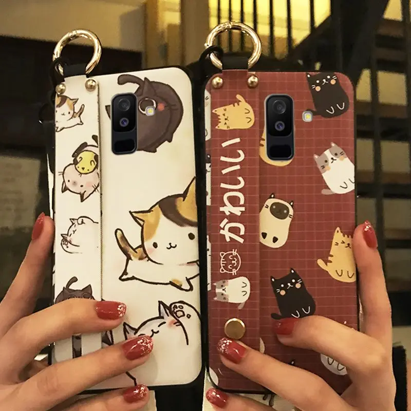 Чехол для телефона samsung A6 Plus с ремешком ударопрочный чехол из ТПУ милым рисунком