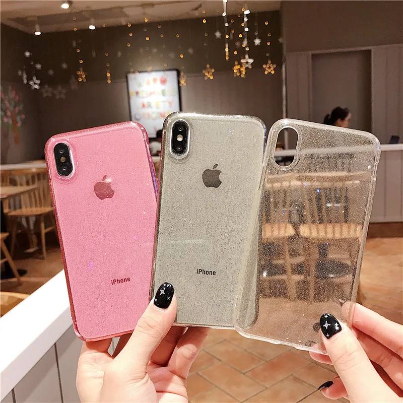 Для iPhone 6 6G 6s 7 8 Plus 7Plus 10 11 Pro X XR Xs Max чехлы для телефонов Coque Bling Блестящий Прозрачный