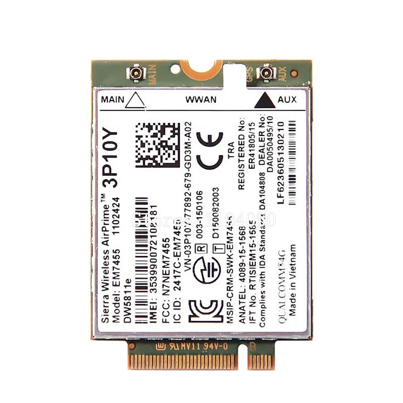 WDXUN dw5811e  EM7455 LTE 4G NGFF modul DW5811E 3P10Y 300 M para E7270 E7470 E7370 E5570 sem fio FDD/TDD LTE gobi6000 + ANTEN