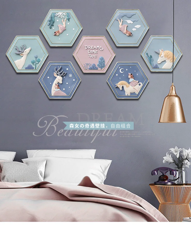 YXYT Nordic Style Wall Hanging Decoration girl with unicorn modern home Hotel cafe Entrance porch wall decor (13)