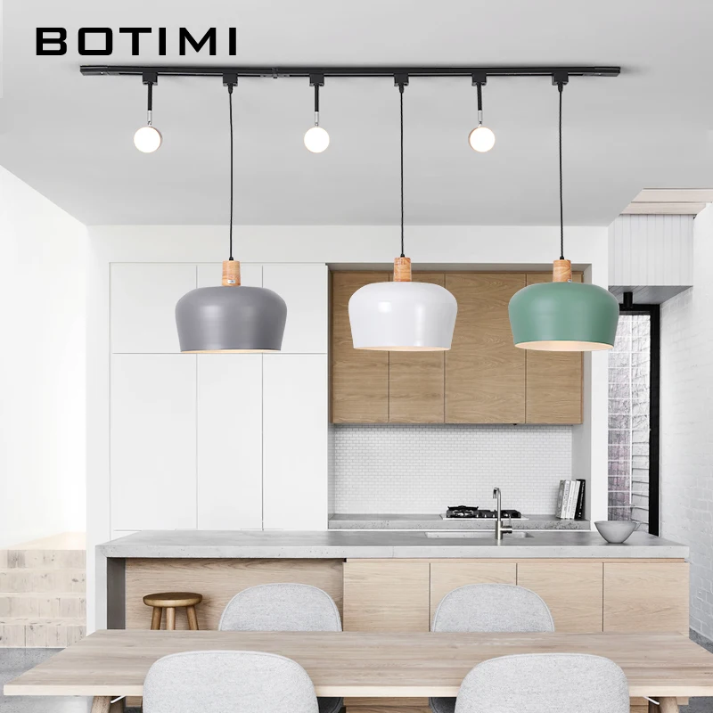 

BOTIMI New Arrival LED Pendant Lamp With Track For Dining Room Adjustable Kitchen Lighting Fixtures Triple Cord Drop Light