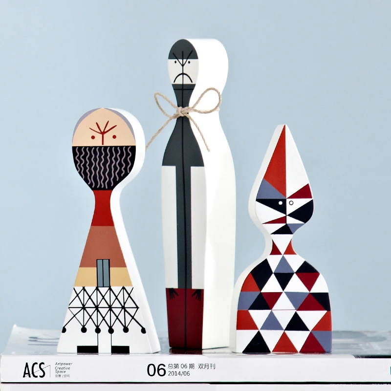 

3 Pcs Modern Abstract Wooden Crafts Family Figurines People Figures Kids Room Wood Block Ornaments Home Decoration Accessories