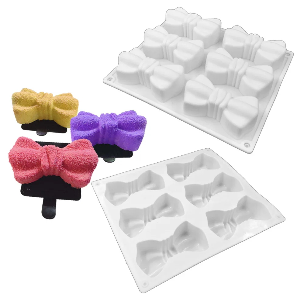 6 Cavity Bow Knot Siliconet Cake Mold Bakeware Decorating Tools Fondant Cookie Mousse |