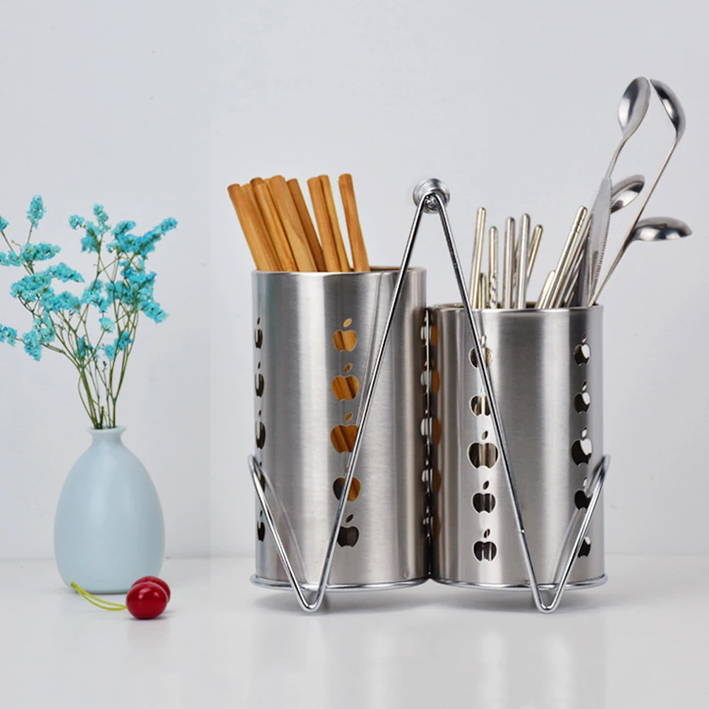 

2 PCS Creative Stainless Steel Chopsticks Holder Hollow Chopsticks Cage Organizer Tableware Stand