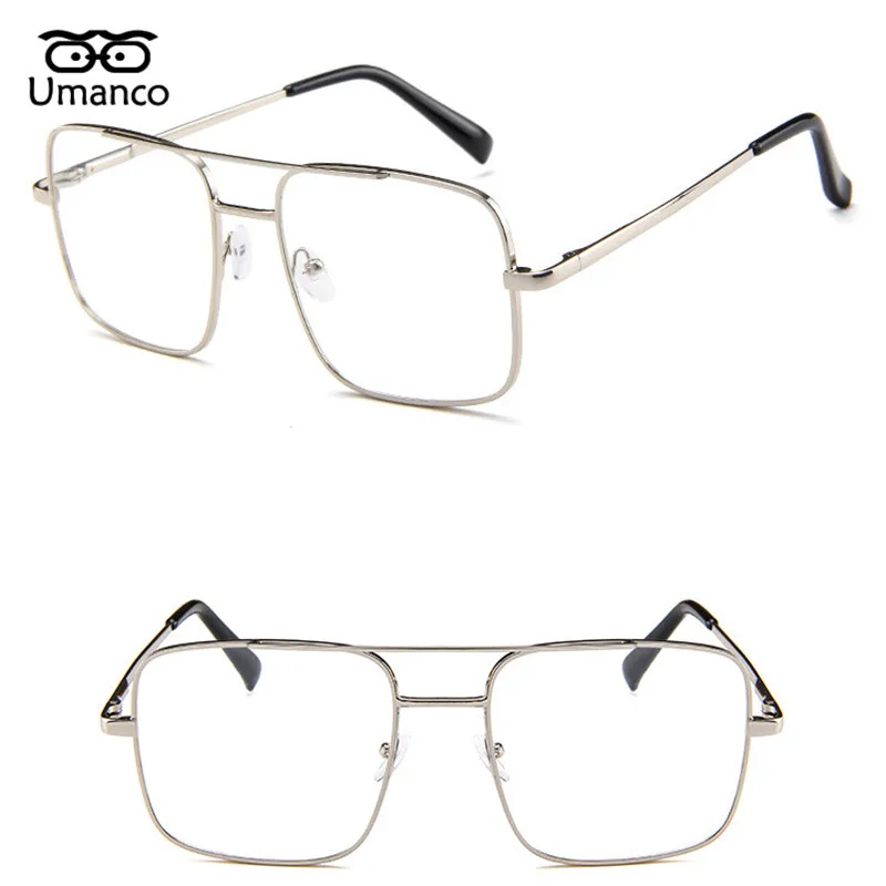 Umanco New Oversized Clear Square Glasses For Women Men Metal Frame Luxury Brand Transparent Photography Accessories Gifts