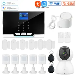 Smart Wifi GSM Home Security Alarm System Tuya APP Control Wireless Sensor 433MHz Frequency EV1527 Encoding Indoor Camera System