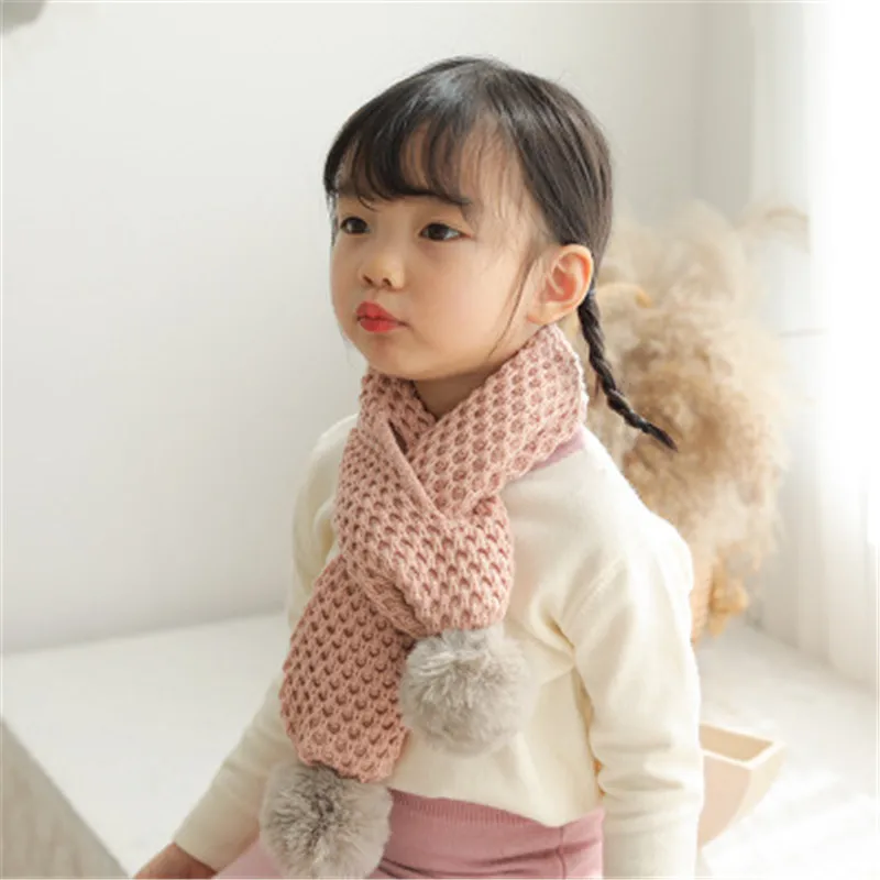 Детский шарф, шаль для мальчиков и девочек, Осень-зима, корейский стиль, однотонный, помпон, мягкий, теплый, Повседневный, модные аксессуары, Outdoor-RDC-W7