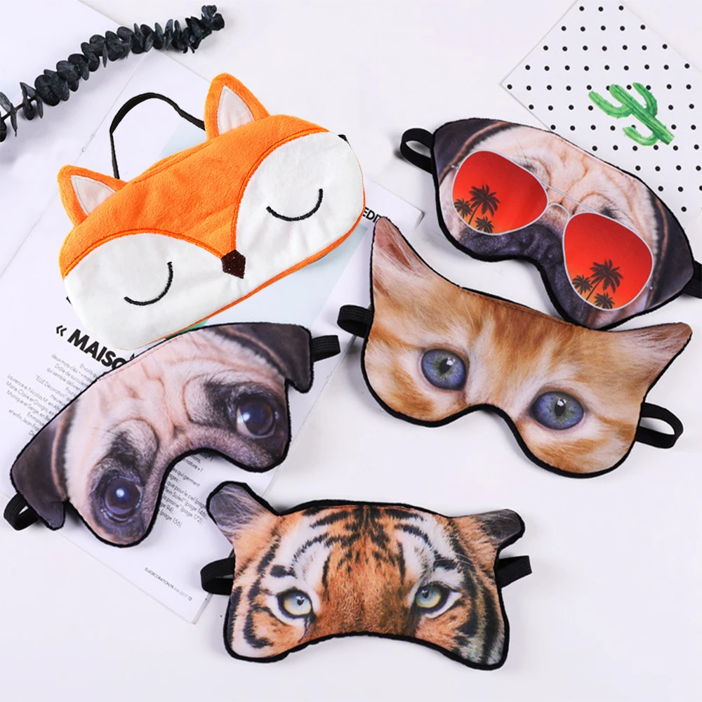 3D Animal Dog Tiger Fox Eye Mask Soft Light Proof Sleeping Eye Cover Per Donna Uomo Per Dormire Meglio Per Le Maschere Di Riposo Per Pisolino Da Viagg