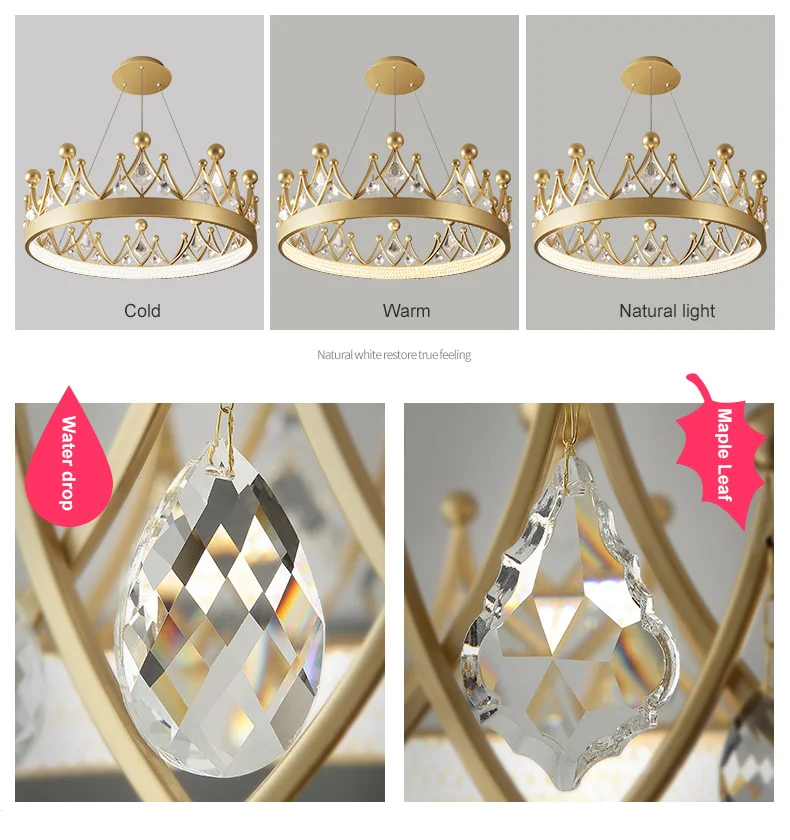 Simple bedroom lamp children's room living room light luxury crown crystal chandelier chandelier light