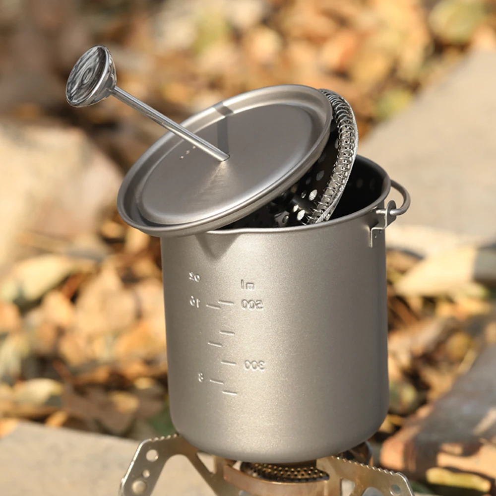Lixada – tasse à café en titane de 750ml, tasse à pression ançaise, cafetière avec couvercle, Pot de cuisine de Camping en plein air  18