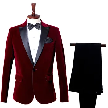 

Wine Red Slim Fit Shawl Collar Velvet Suit Men Party Wedding Tuxedo Suits Men 2 Piece Suit (Jacket+Pants) Men Terno Masculino