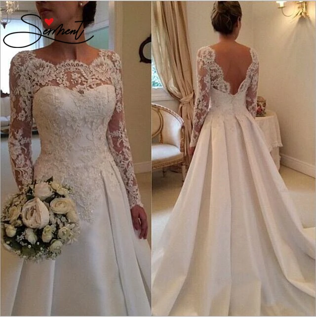 

SERMENT Simple Lace Sleeve Wedding Dress Off The Shoulder Suitable for Pregnant Women 100cm Tail Spring Summer Autumn Wedding