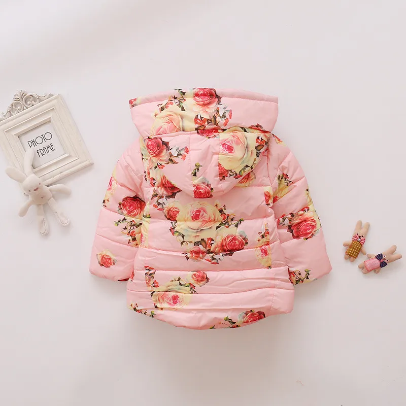Meninas com Capuz Presentes de Aniversário Outono Inverno Bebê Outerwear Crianças Impresso Princesa Jaqueta Cabolsas Primeiro Ano Algodão Acolchoado Roupas 25 capuz impresso princesa jaqueta casacos primeiro ano