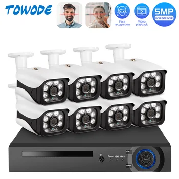 

TOWODE Poe IP Camera Set Face Recognition NVR 8CH P2P IP Video Recorder H.265 Smart Video Analysis 5MP HD Outdoor Home Security