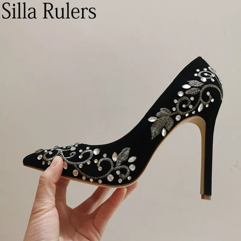 Silla liners/пикантные туфли лодочки на высоком каблуке с вышивкой и серебряной нитью